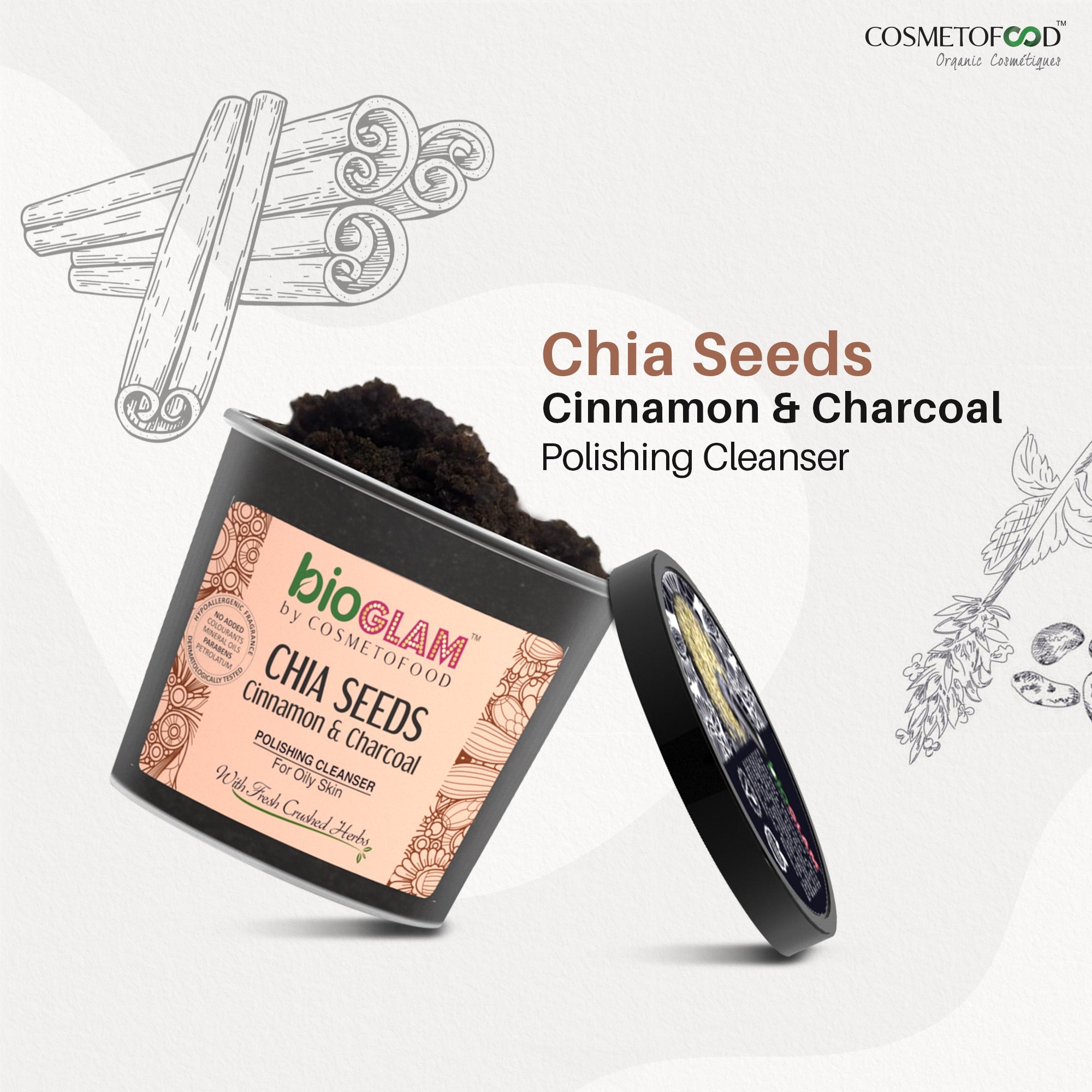 CHIA SEEDS, CINNAMON & CHARCOAL POLISHING CLEANSER 100 ML - Image 2