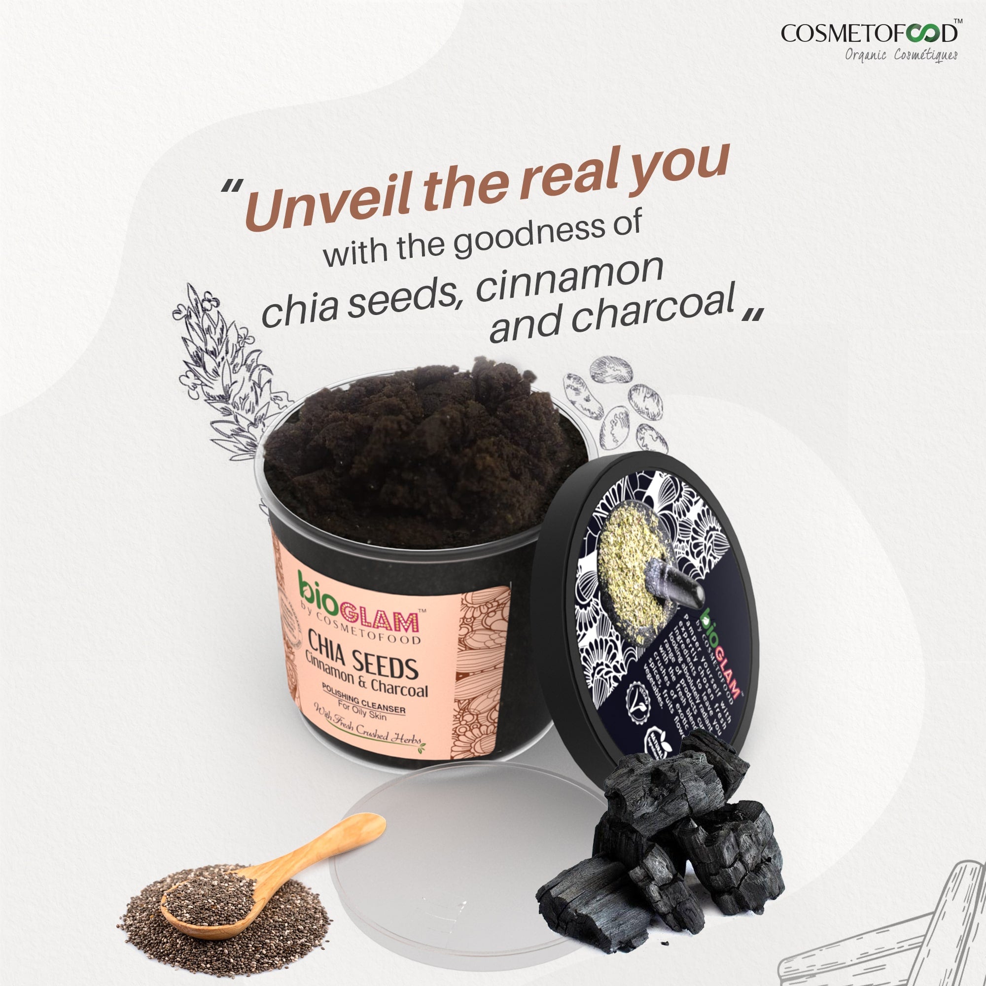 CHIA SEEDS, CINNAMON & CHARCOAL POLISHING CLEANSER 100 ML - Image 3