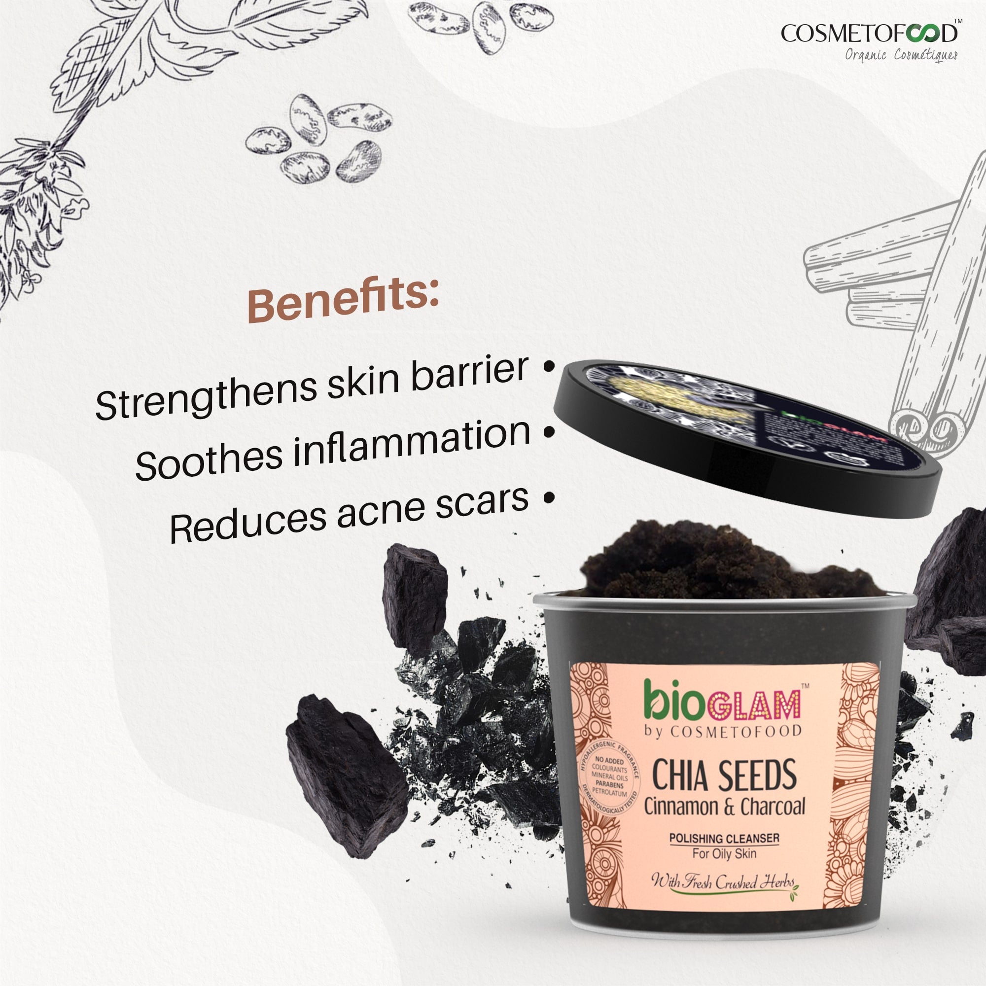 CHIA SEEDS, CINNAMON & CHARCOAL POLISHING CLEANSER 100 ML - Image 4